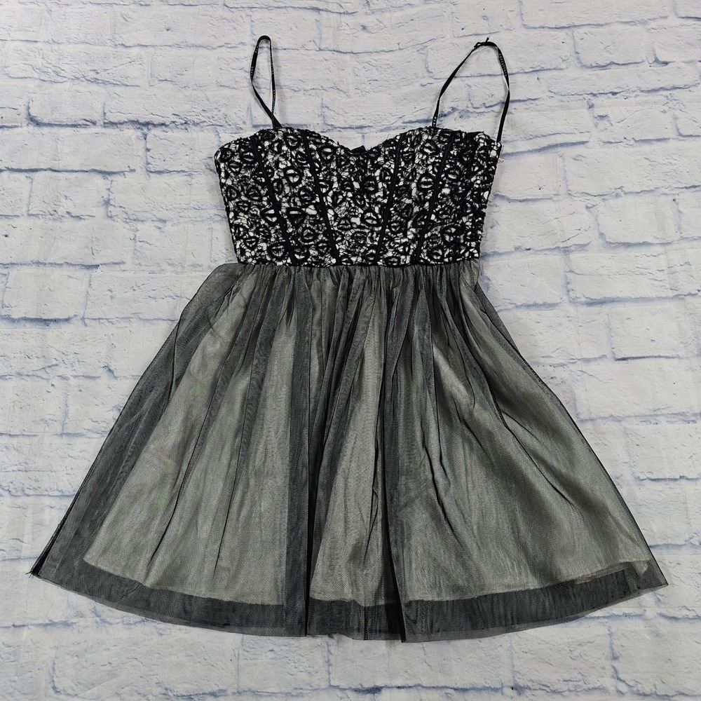 Masquerade Cocktail Dress Womens 3/4 Black Ivory Lace Sequin Tulle Mini Party